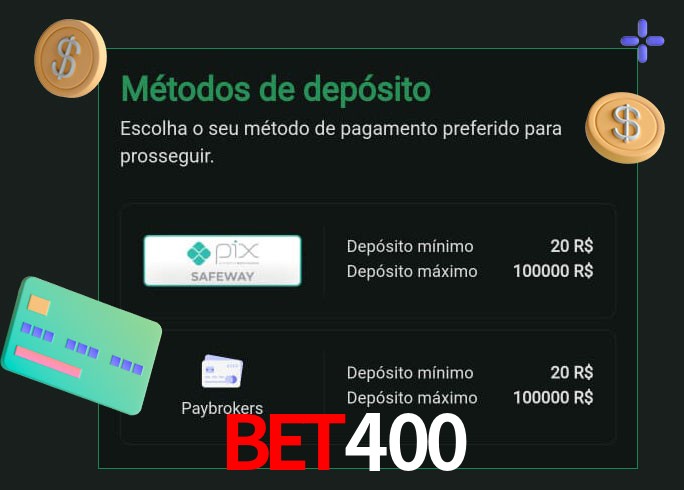 O cassino bet400 oferece uma grande variedade de métodos de pagamento
